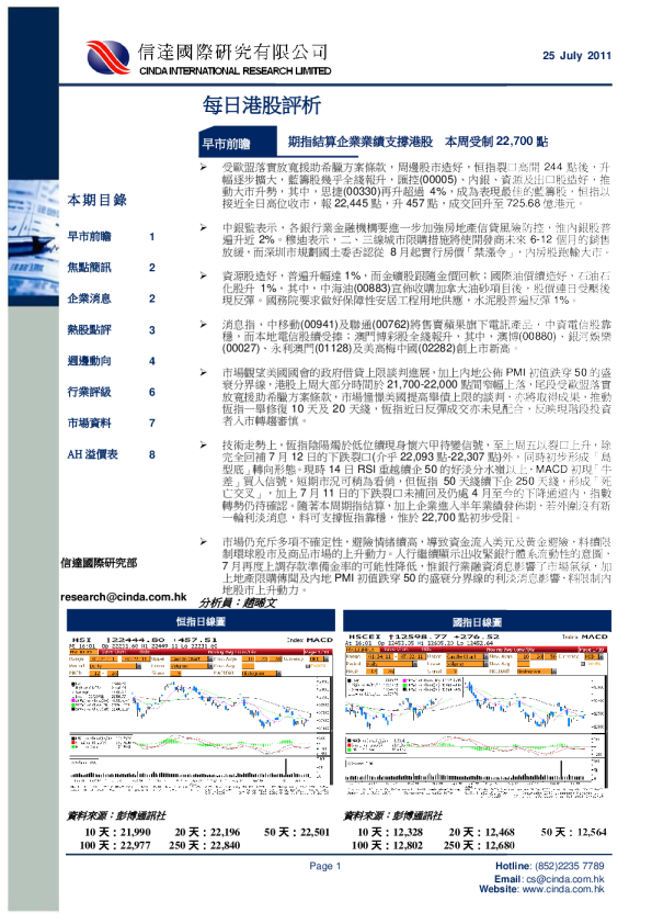 每日港股评析