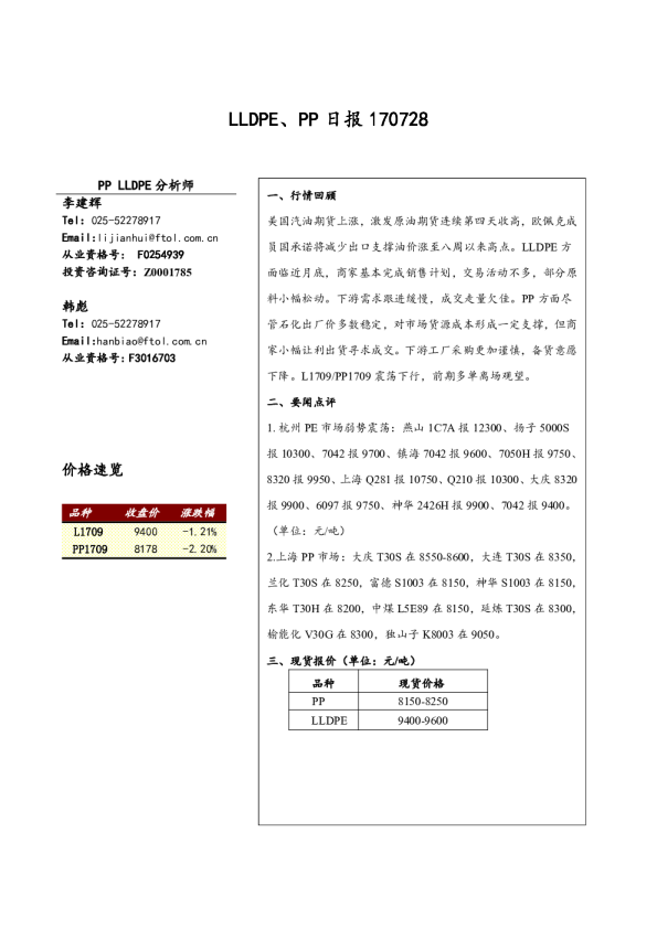 LLDPE、PP日报