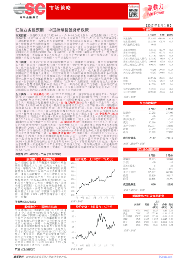 赢动力：汇控业务胜预期，，中国持续稳健货币政策