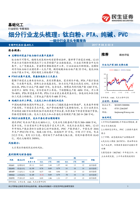 基础化工细分行业龙头专题报告：细分行业龙头梳理：钛白粉、PTA、纯碱、PVC