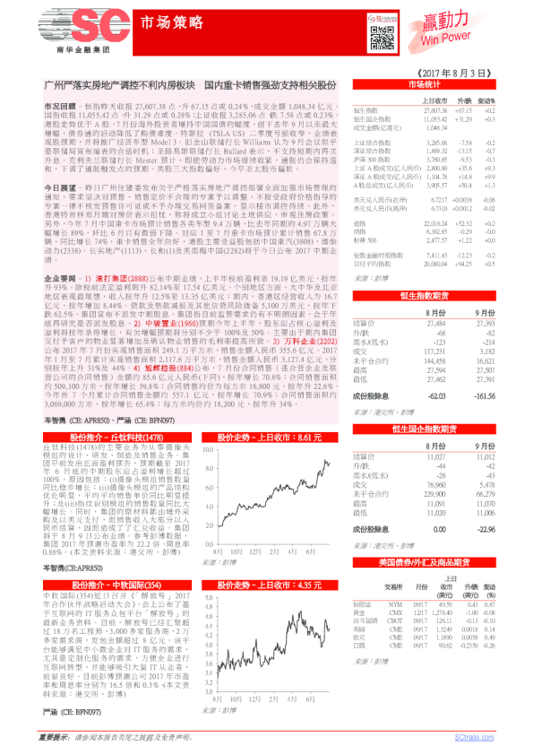 广州严落实房地产调控不利内房板块，国内重卡销售强劲支持相关股份