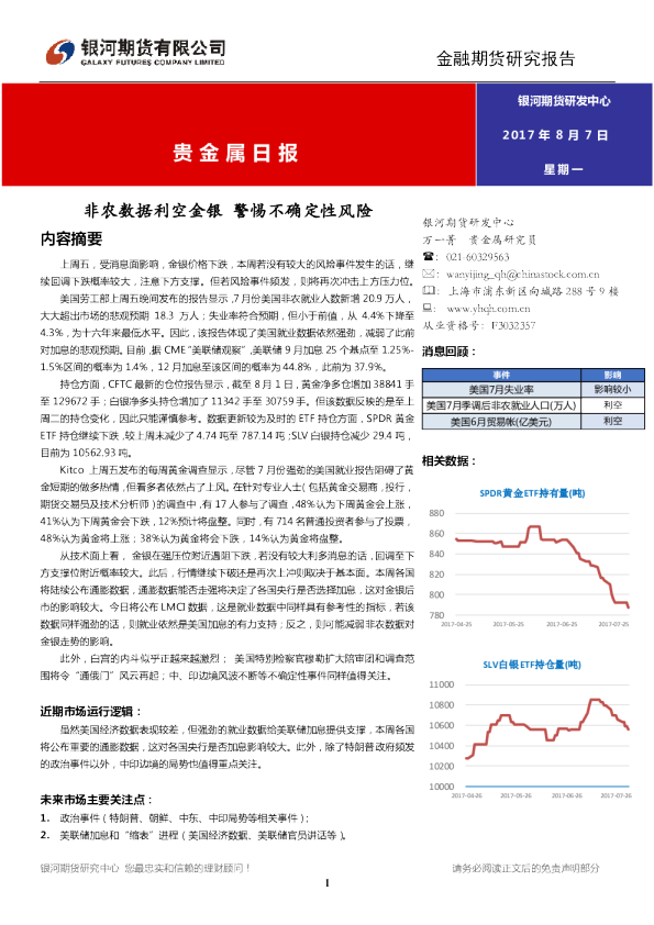 贵金属日报：非农数据利空金银 警惕不确定性风险