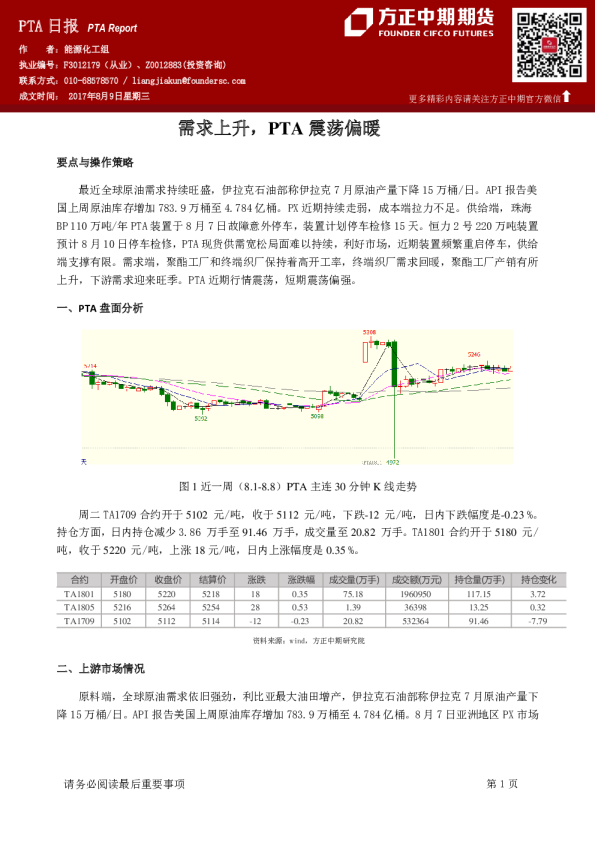 PTA日报：需求上升，PTA震荡偏暖