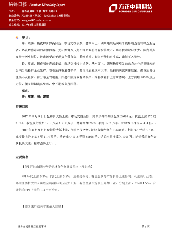 铅锌日报