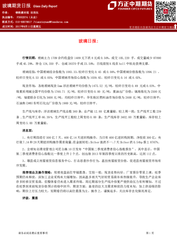 玻璃期货日报
