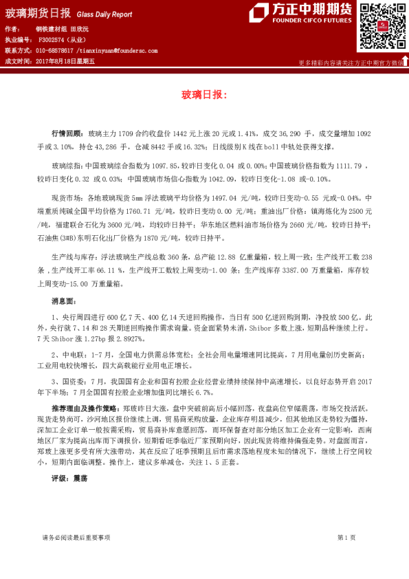 玻璃期货日报