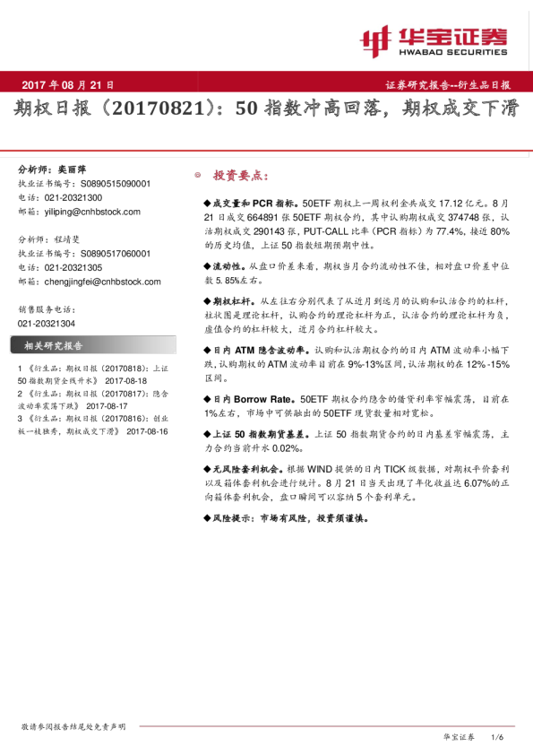 期权日报：50指数冲高回落，期权成交下滑