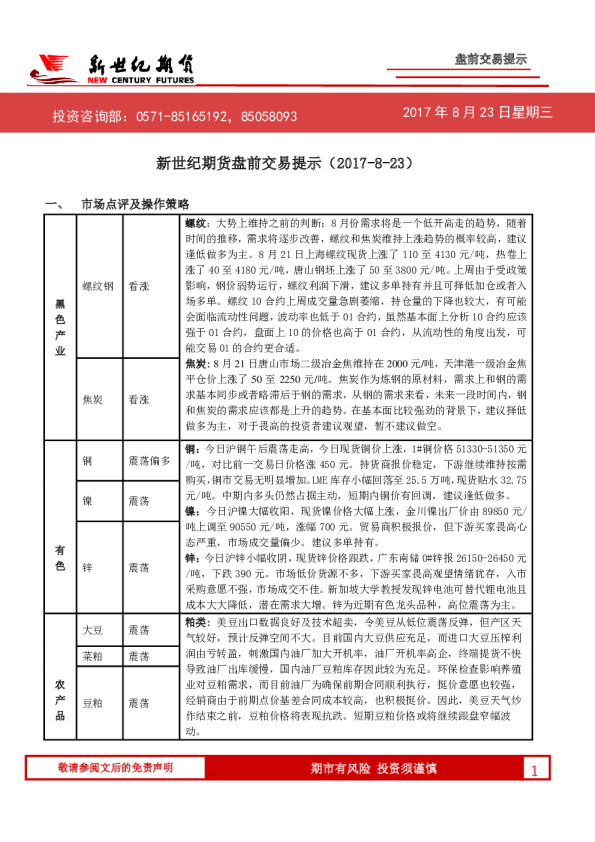 盘前交易提示