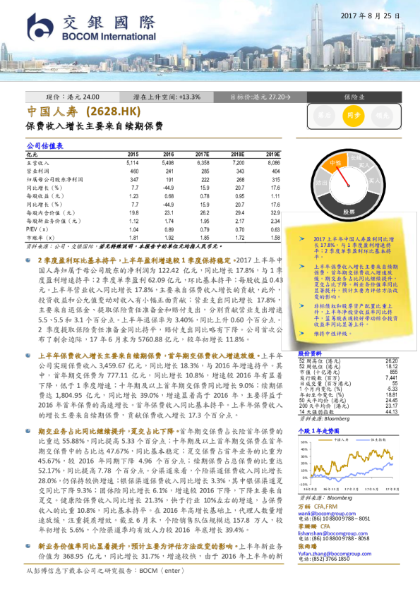 保费收入增长主要来自续期保费