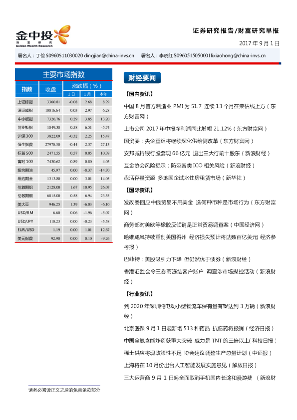 中投证券财富研究早报