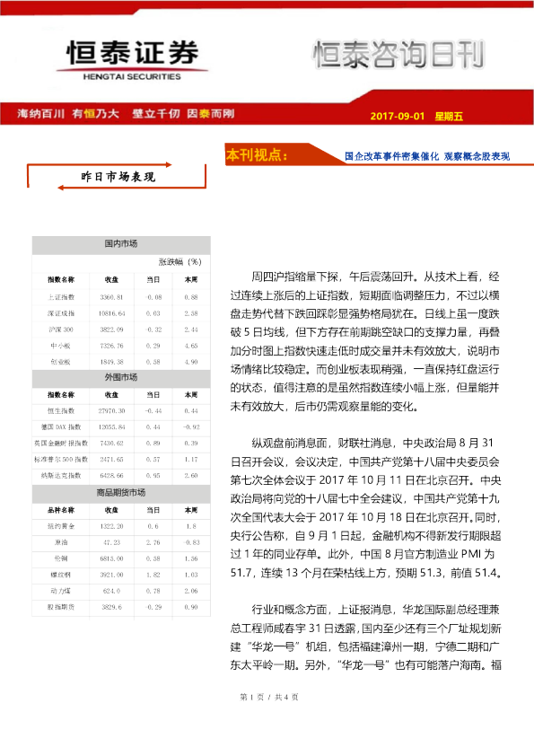 国企改革事件密集催化 观察概念股表现