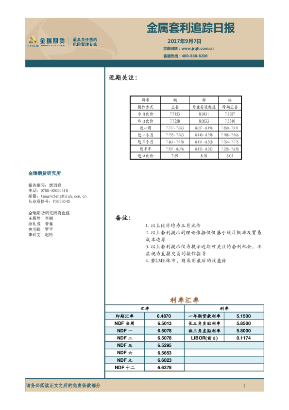 金属套利追踪日报