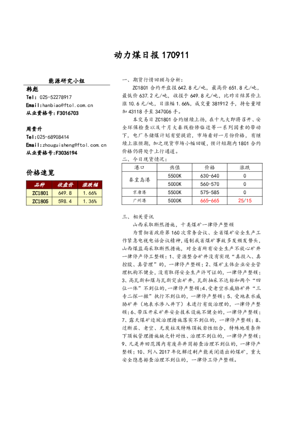 动力煤日报