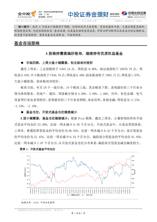 基金市场策略：A股维持震荡偏好格局，继续持有优质权益基金