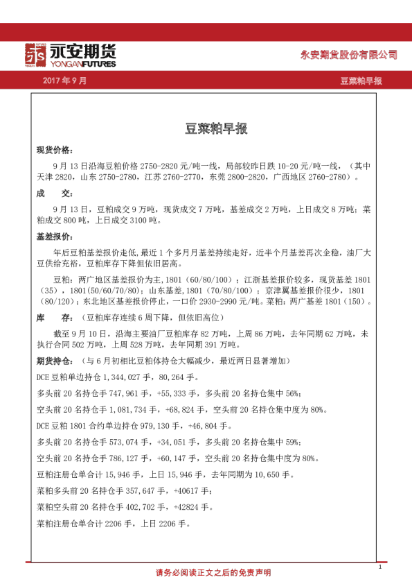 豆菜粕早报