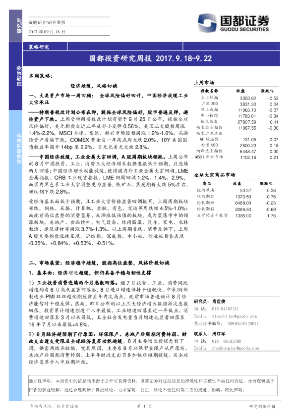 国都证券投资研究周报