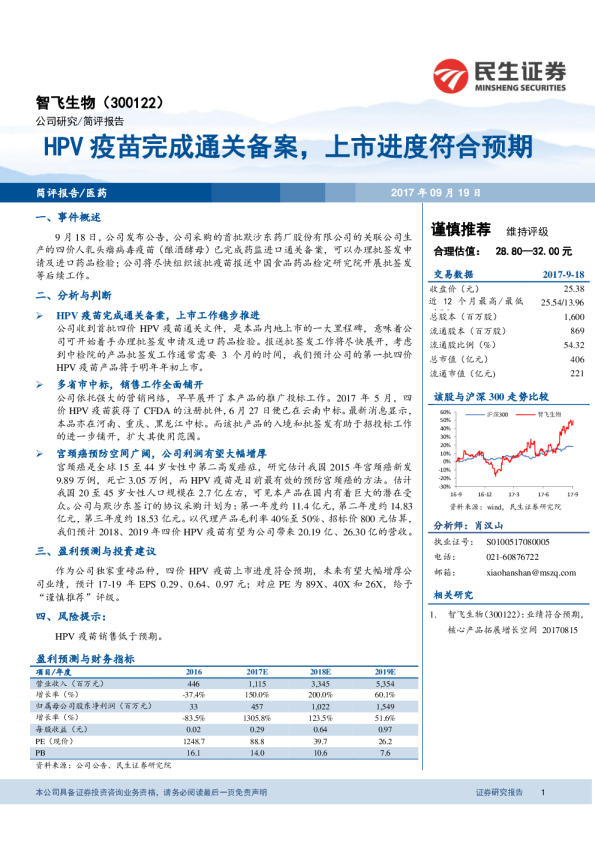 HPV疫苗完成通关备案，上市进度符合预期