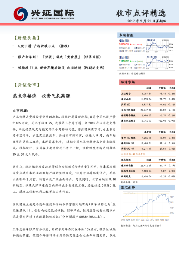 兴证(香港)金融收市点评精选