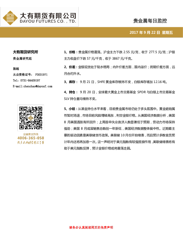 贵金属每日监控