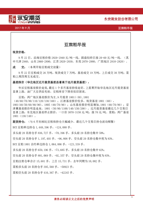 豆菜粕早报