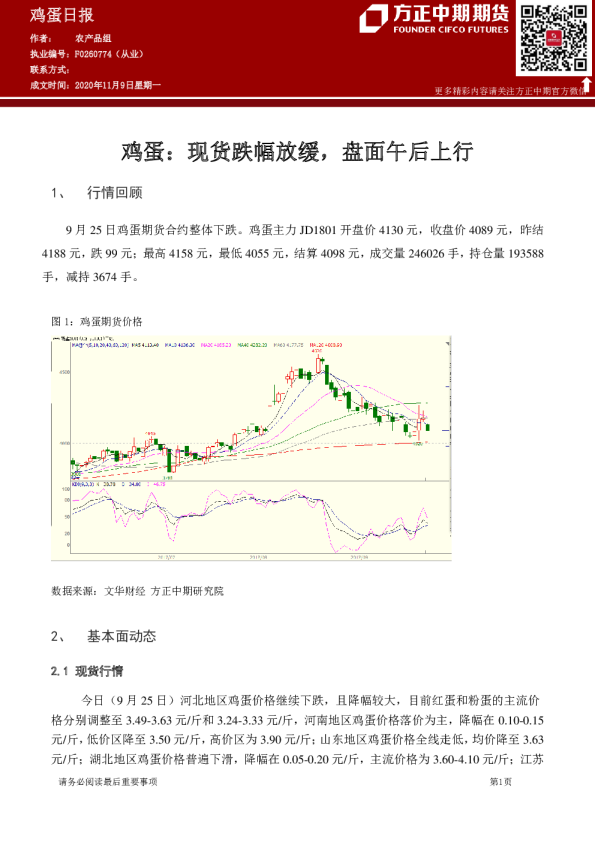 鸡蛋日报：现货跌幅放缓，盘面午后上行