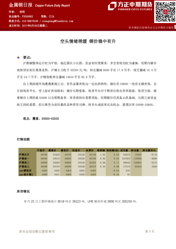 金属铜日报：空头情绪稍缓 铜价稳中有升