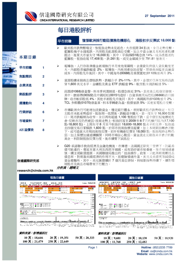 每日港股评析
