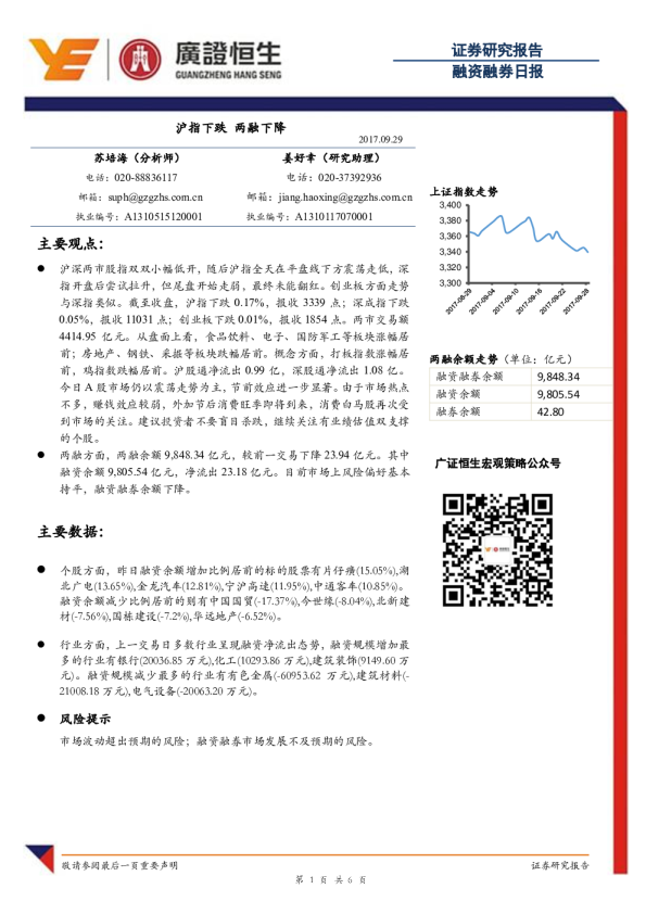 融资融券日报：沪指下跌 两融下降