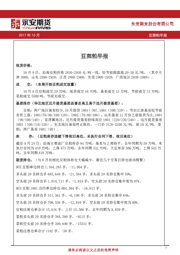 豆菜粕早报