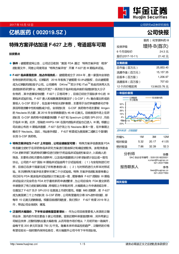 特殊方案评估加速F-627上市，弯道超车可期