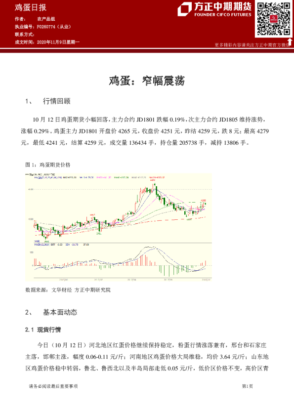 鸡蛋日报：窄幅震荡