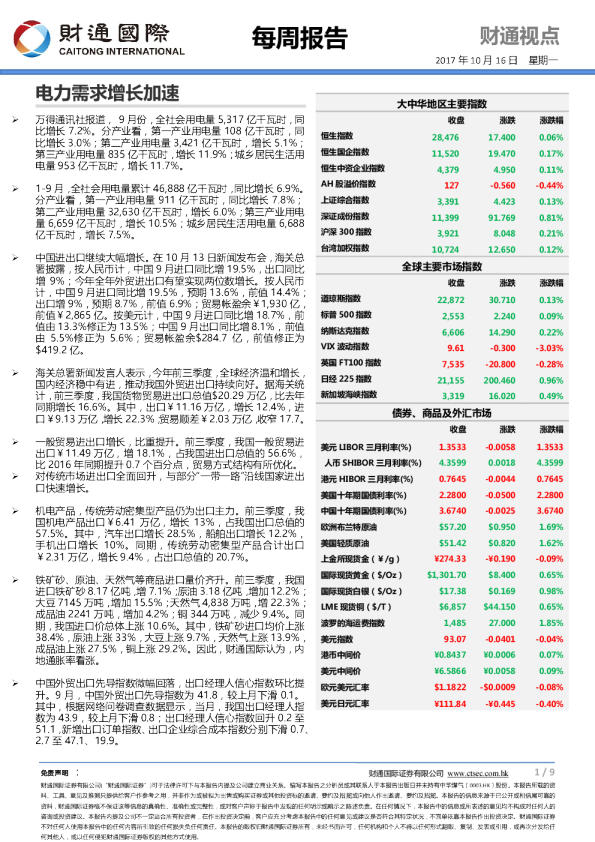 每周报告：电力需求增长加速