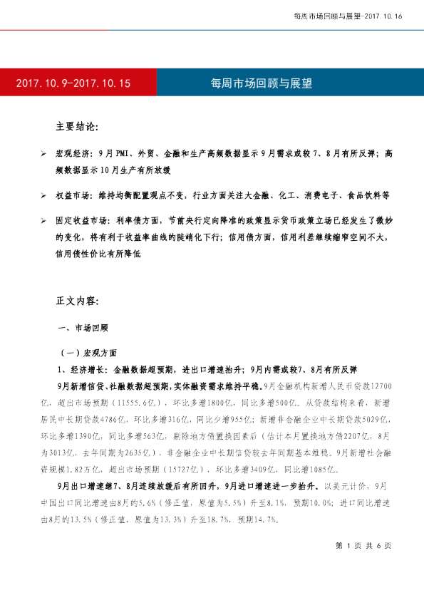 每周市场回顾与展望