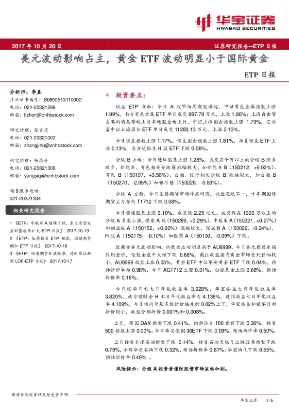 ETP日报：美元波动影响占主，黄金ETF波动明显小于国际黄金