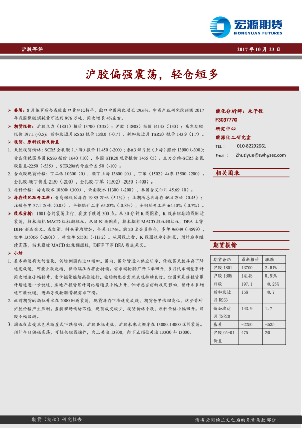 沪胶早评：沪胶偏强震荡，轻仓短多