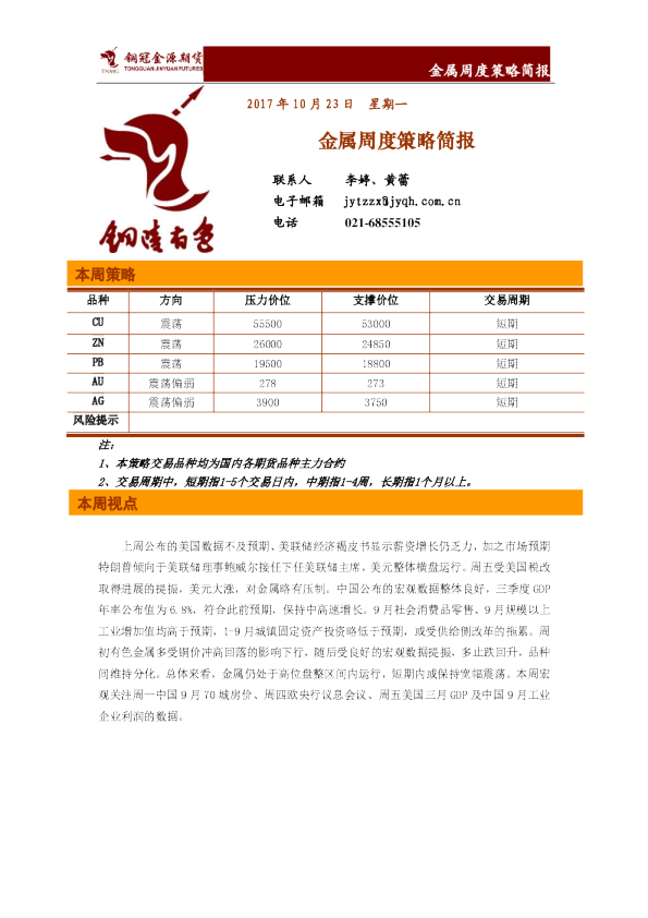 金属周度策略简报