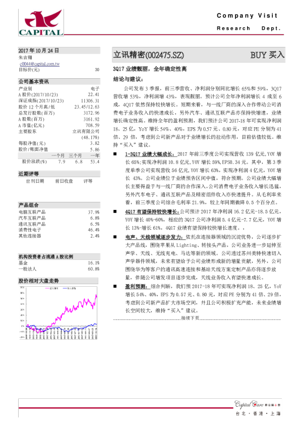 3Q17业绩靓丽，全年确定性高
