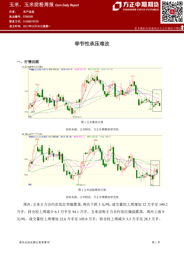 玉米、玉米淀粉周报：季节性承压难改