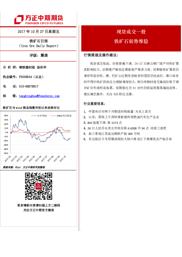 铁矿石日报：现货成交一般,铁矿石弱势维稳