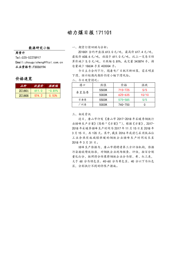 动力煤日报