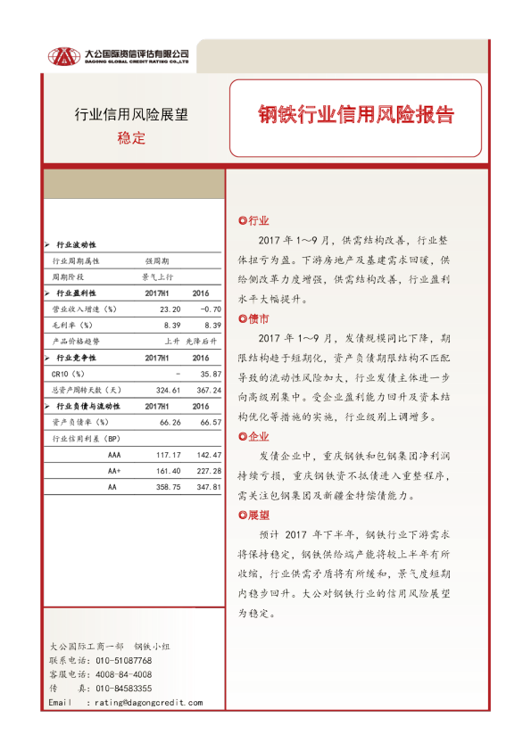 钢铁行业信用风险报告