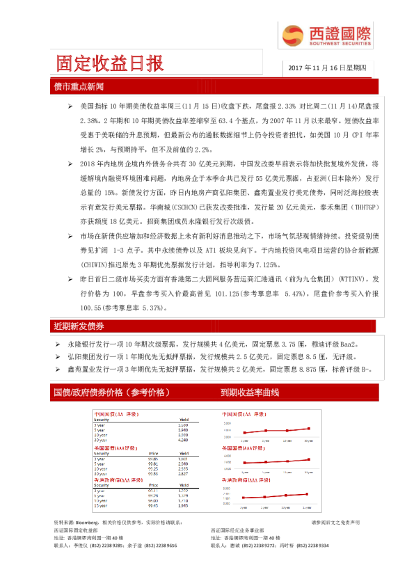 西证国际固定收益日报