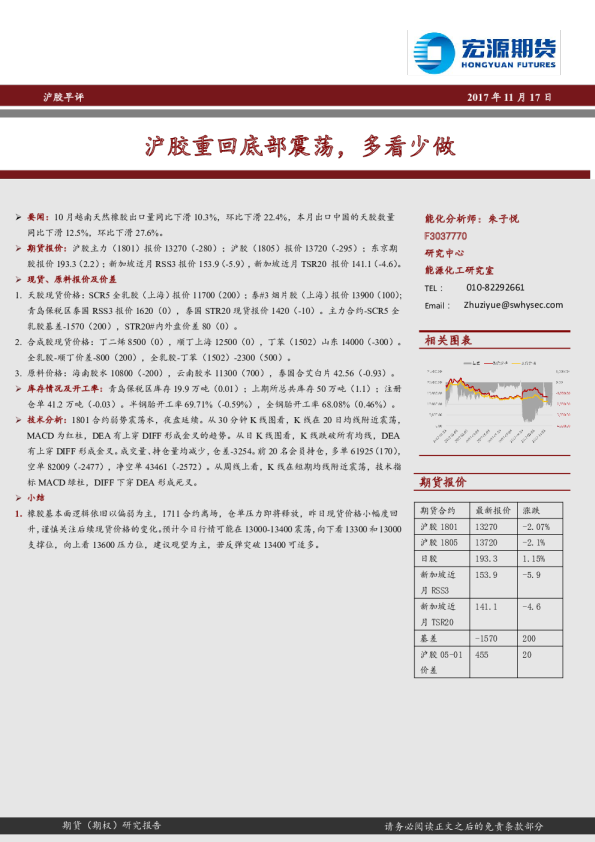 沪胶早评：沪胶重回底部震荡，多看少做
