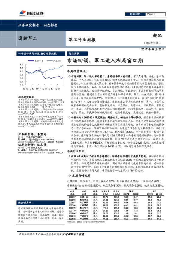 军工行业周报：市场回调，军工进入布局窗口期