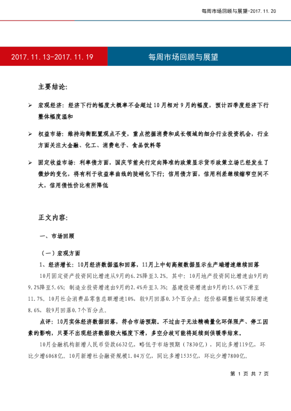 每周市场回顾与展望