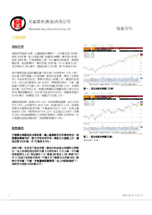 元富证券(香港)投资日刊
