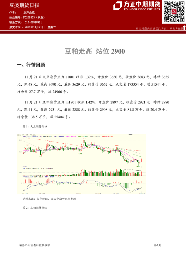 豆类期货日报：豆粕走高 站位2900 