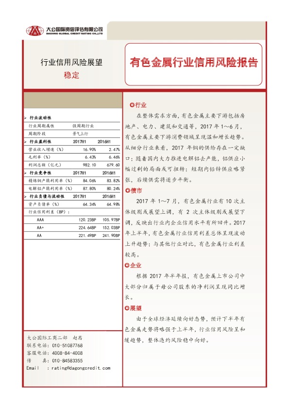 有色金属行业信用风险报告
