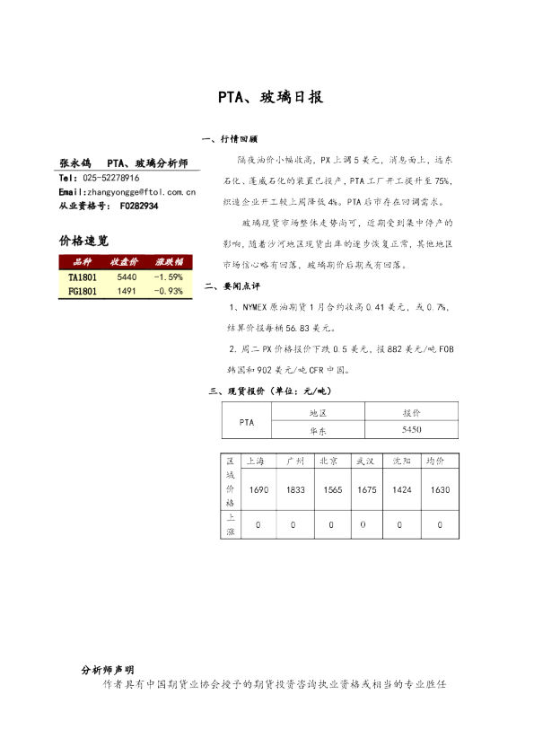 PTA、玻璃日报