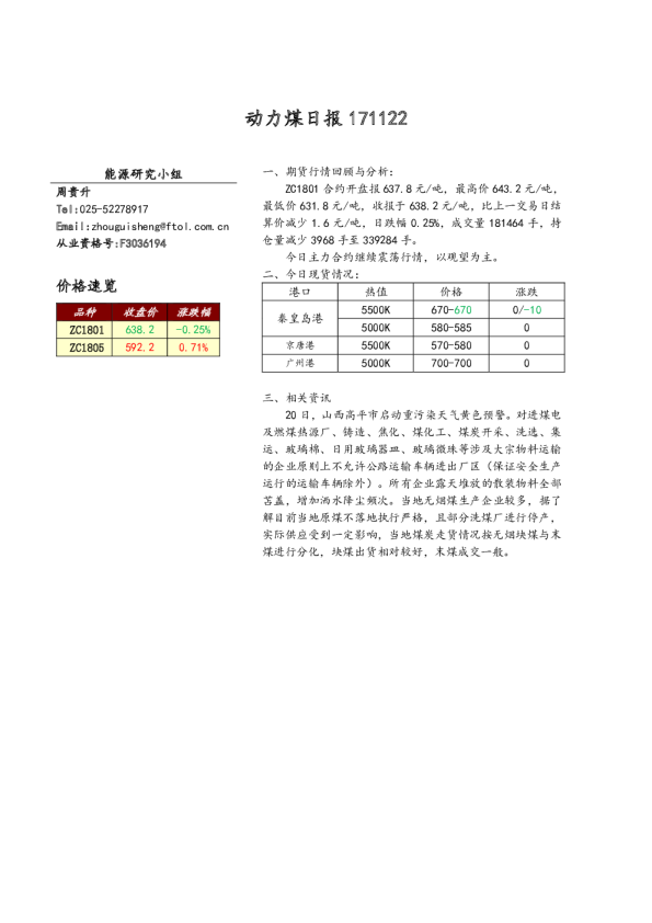 动力煤日报